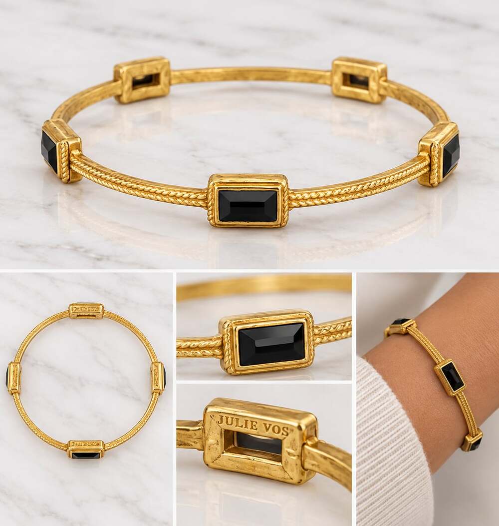 Julie Vos Baguette Obsidian Black Bangle Bracelet